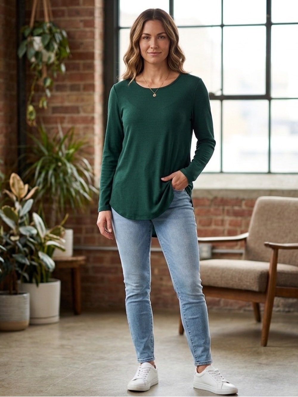 NWT Emery Rose Women's Size 1X Dark Green Long Sleeve Top